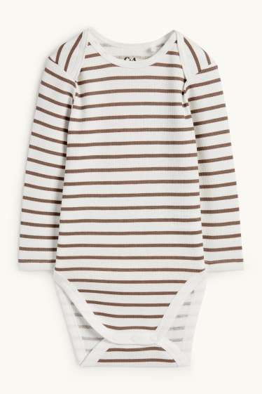 Unisex - Baby-Body - gestreift - strukturiert - weiß / beige