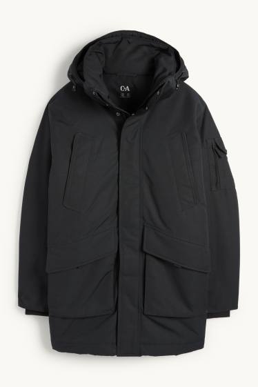 Herren - Parka mit Kapuze - gefüttert - wasserabweisend - schwarz