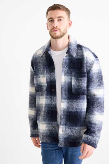 Hommes - Veste-chemise - relaxed fit - col kent - à carreaux - bleu foncé / blanc