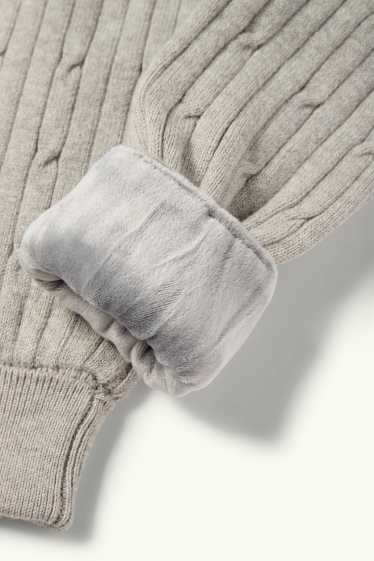 Kinder Mädchen - Thermo-Strick-Jogginghose - Zopfmuster - hellgrau-melange