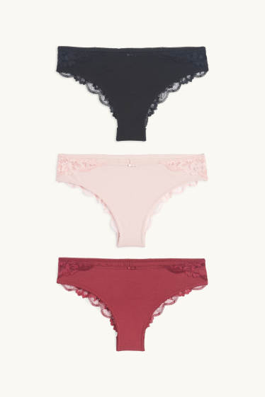 Dames - Set van 3 - Braziliaanse slip - rood