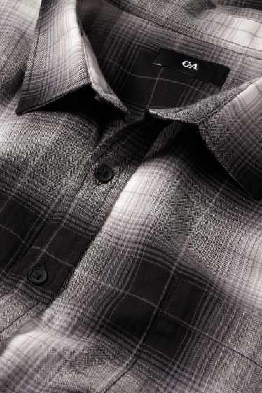 Hommes - Chemise - regular fit - col kent - à carreaux - gris foncé