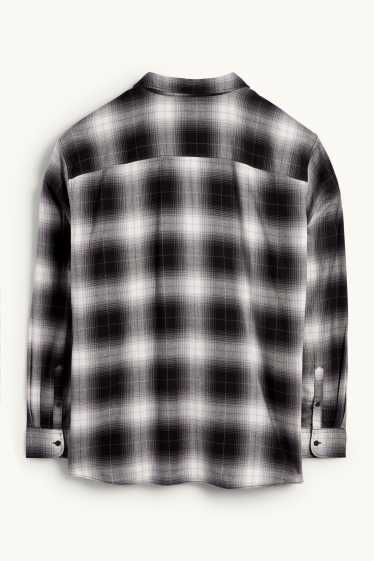 Hommes - Chemise - regular fit - col kent - à carreaux - gris foncé