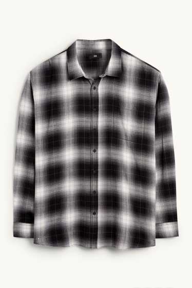 Hommes - Chemise - regular fit - col kent - à carreaux - gris foncé