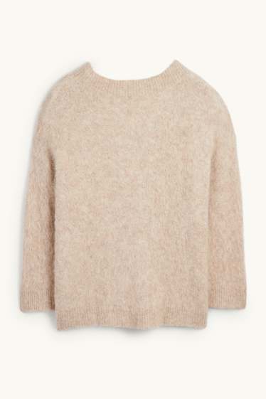 Femmes - Pull avec encolure en V - alpaga mélangé - beige