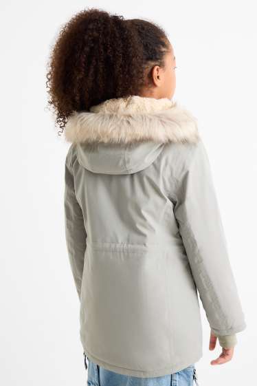 Kinder Mädchen - Regenjacke mit Kapuze - gefüttert - wasserdicht - hellgrau