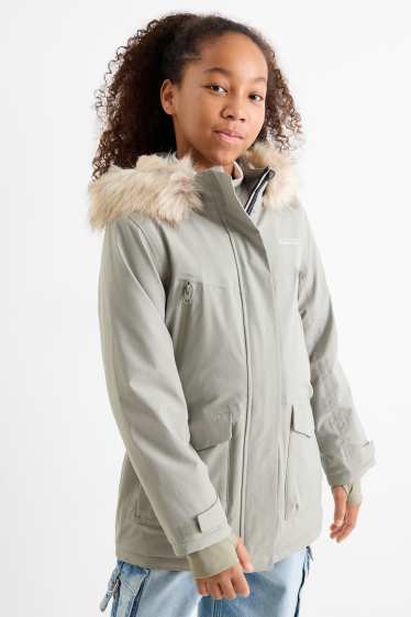 Kinder Mädchen - Regenjacke mit Kapuze - gefüttert - wasserdicht - hellgrau