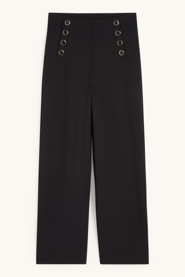 Damen - Jersey-Hose - Mid Waist - Wide Leg - schwarz