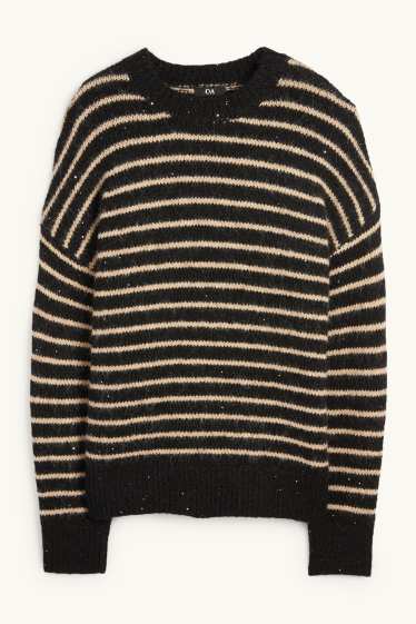 Femei - Pulover - aspect lucios - cu dungi - negru / nej