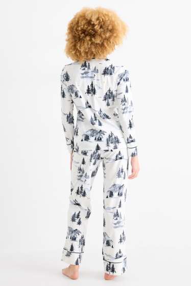 Dames - Pyjama van fleece - met patroon - wit