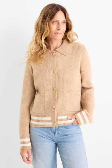 Dámské - Pletený kardigan - strukturovaný - béžová