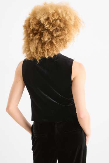 Damen - Samt-Weste - Regular Fit - schwarz