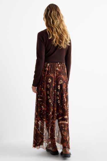 Femmes - Jupe en maille-filet - à motif - marron