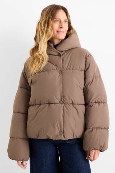 Damen - Steppjacke mit Kapuze - wasserabweisend - hellbraun