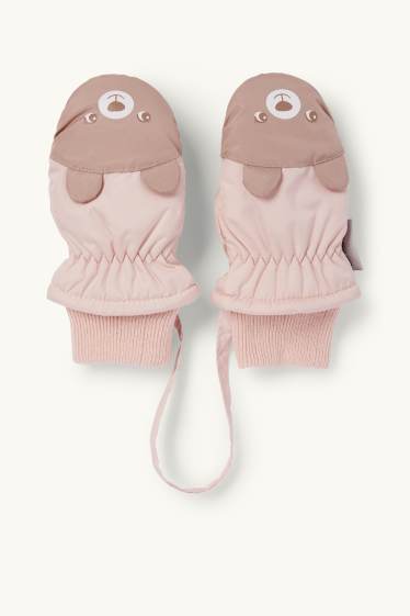 Baby Girls - Bear - baby mittens - lined - rose