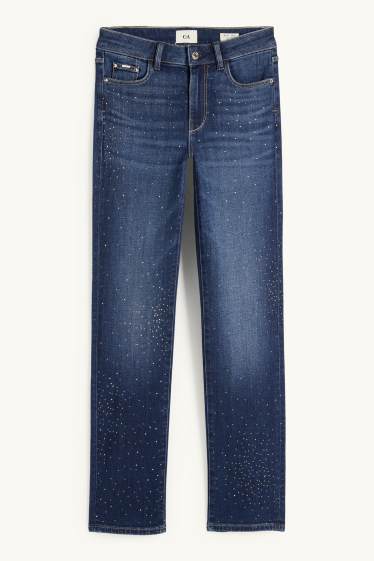 Dames - Straight jeans met strass-steentjes - mid waist - jeansdonkerblauw