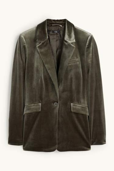 Femmes - Blazer long en velours - regular fit - vert