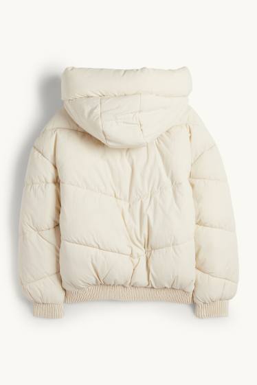Kinder Mädchen - Steppjacke mit Kapuze - wasserabweisend - cremeweiß
