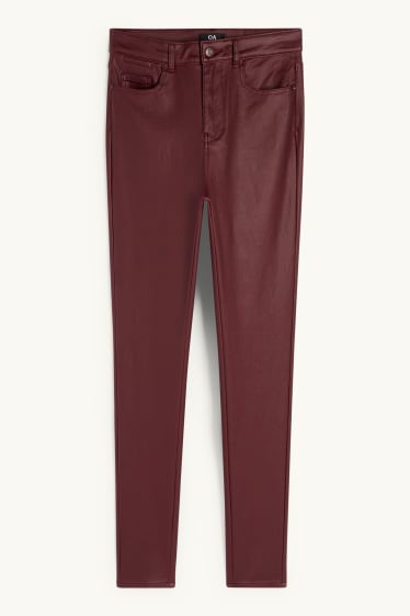 Femei - Pantaloni de stofă - talie înaltă - skinny fit - imitație de piele - bordo