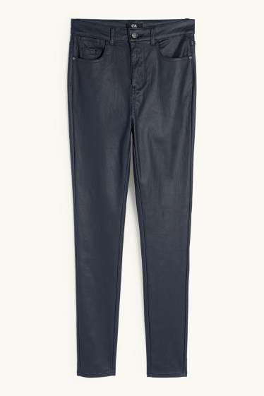 Donna - Pantaloni - vita alta - skinny fit - similpelle - blu scuro