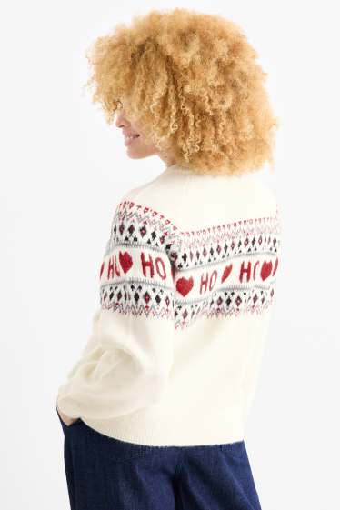 Femmes - Pull de Noël - HoHoHo - blanc crème