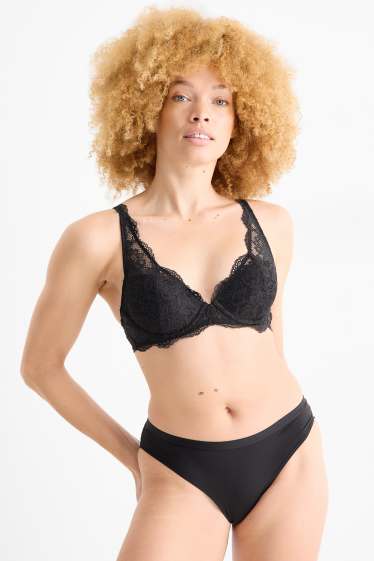 Dames - BH met beugels - PLUNGE - voorgevormd - zwart