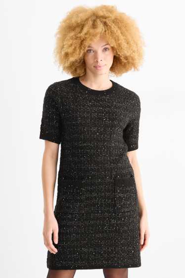 Damen - Bouclé-Kleid - Straight Fit - schwarz