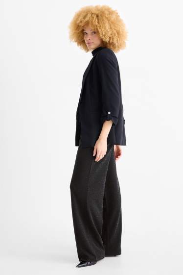 Dona - Pantalons de punt - high waist - wide leg - negre