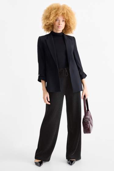 Dona - Pantalons de punt - high waist - wide leg - negre