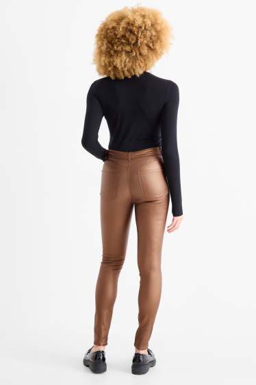 Donna - Pantaloni - vita alta - skinny fit - similpelle - marrone