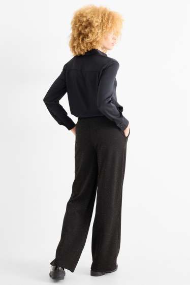 Dames - Broek - high waist - wide leg - glanseffect - zwart