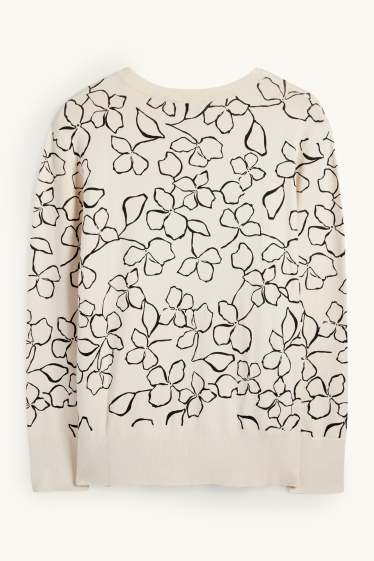 Dames - Trui - gebloemd - zwart / beige
