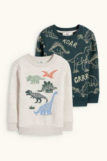 Enfants garçons - Lot de 2 - dinosaures - sweats - beige / vert