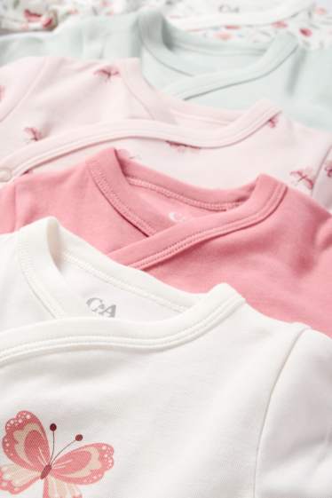 Bébés filles - Lot de 5 - papillon et petites fleurs - body croisé pour bébé - rose