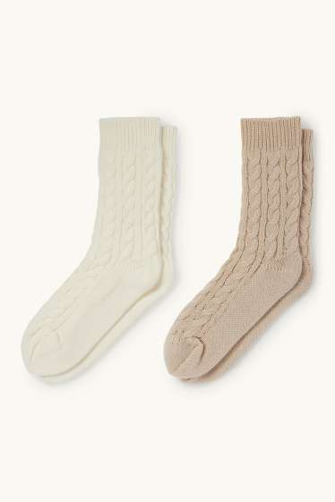 Damen - Multipack 2er - Socken - Zopfmuster - hellbeige