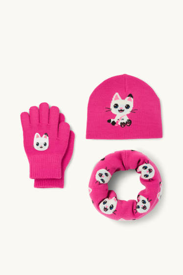 Bambine - La Casa delle Bambole di Gabby - set - berretto, scaldacollo e guanti - fucsia