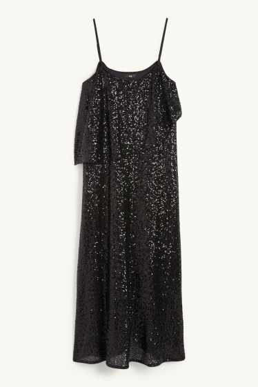 Damen - Pailletten-Kleid - Straight Fit - schwarz