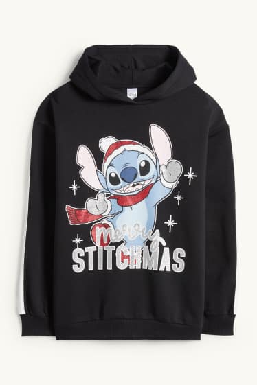 Bambine - Lilo & Stitch - felpa con cappuccio natalizia - nero