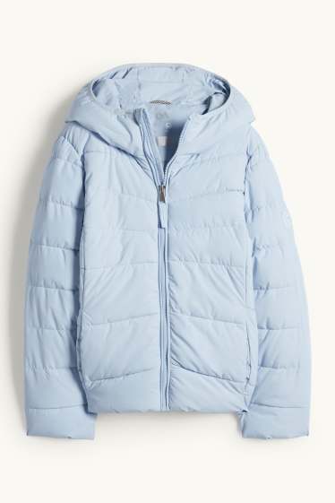 Kinderen: meisjes - Gewatteerde jas met capuchon - waterafstotend - lichtblauw
