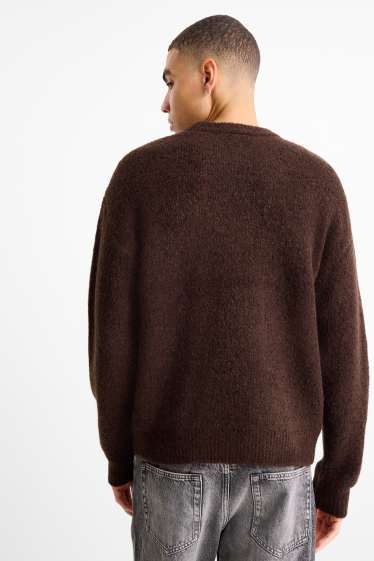 Hommes - Pull en finition bouclée - marron foncé