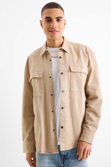 Hommes - Chemise en jean - relaxed fit - col kent - beige