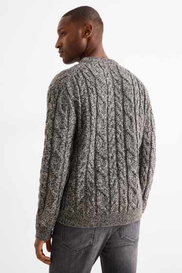 Men - Jumper - cable knit pattern - dark gray
