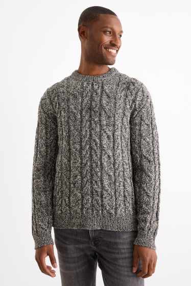 Men - Jumper - cable knit pattern - dark gray