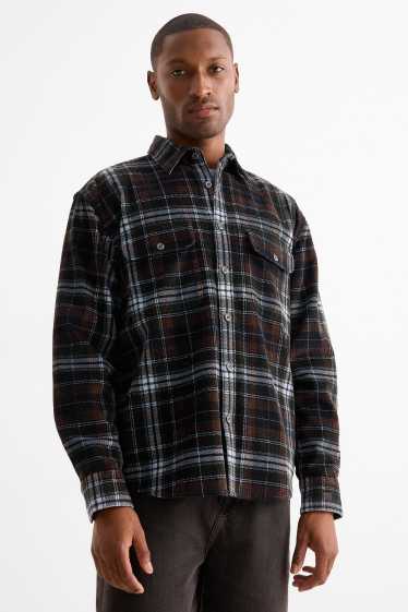 Hommes - Chemise en velours côtelé - loose fit - col kent - à carreaux - noir