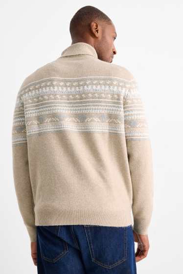 Men - Turtleneck jumper - patterned - light beige