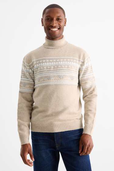Men - Turtleneck jumper - patterned - light beige