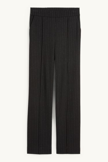 Dámské - Žerzejové kalhoty - mid waist - wide leg - s úzkými proužky - černá