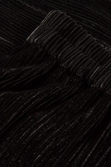 Donna - Pantaloni in velluto a pieghe - vita alta - gamba larga - nero