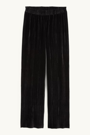 Donna - Pantaloni in velluto a pieghe - vita alta - gamba larga - nero