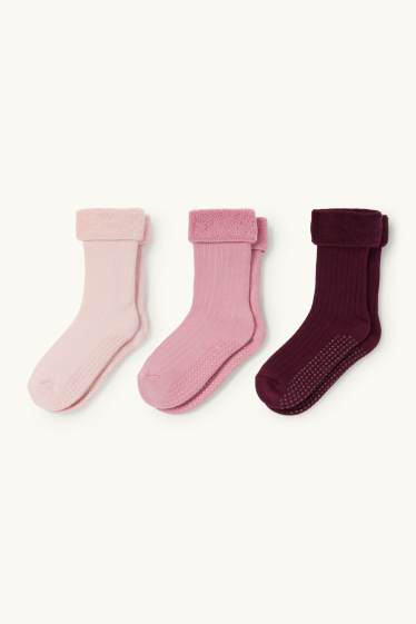 Children Girls - Multipack of 3 - warm non-slip socks - ribbed - bordeaux